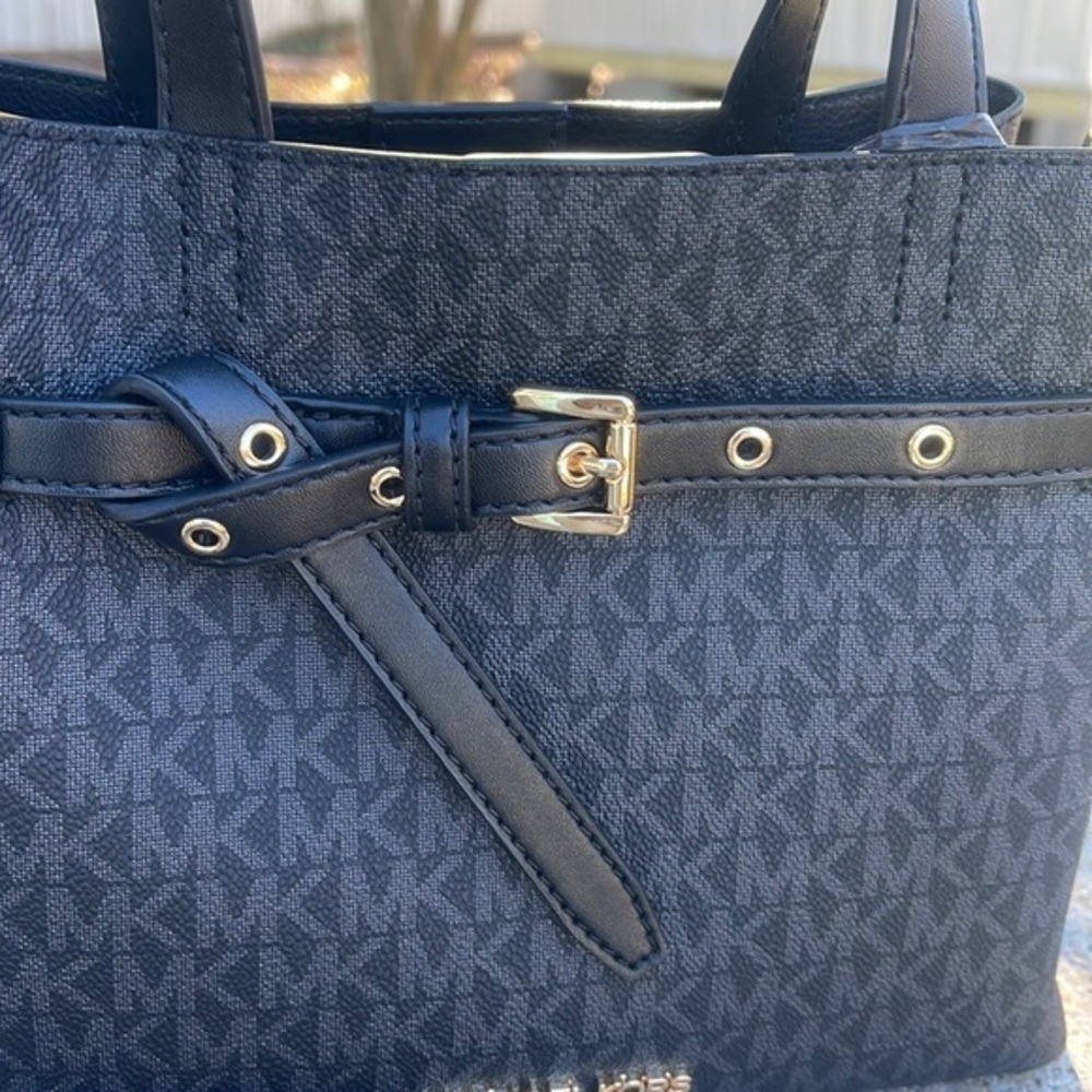 Michael Kors Small Satchel Crossbody Bag Black MK Signature - Picture 4 of 12